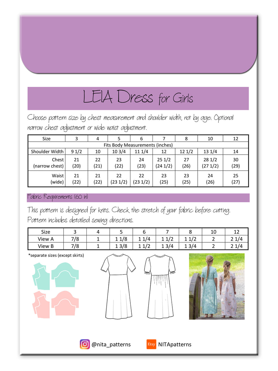 Girls LEIA Dress NITA Dress Pattern Elegant Threads Co