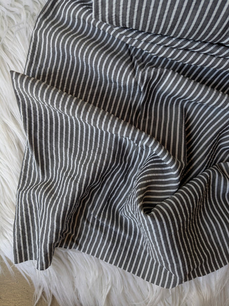 Charcoal Vertical Stripe | Seersucker Poly | By the Half Yard