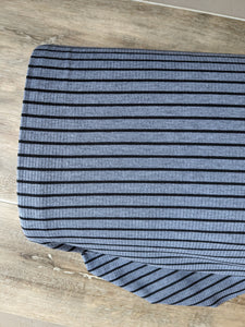 Black Stripes on Charcoal| Rib Knit|By the Half Yard