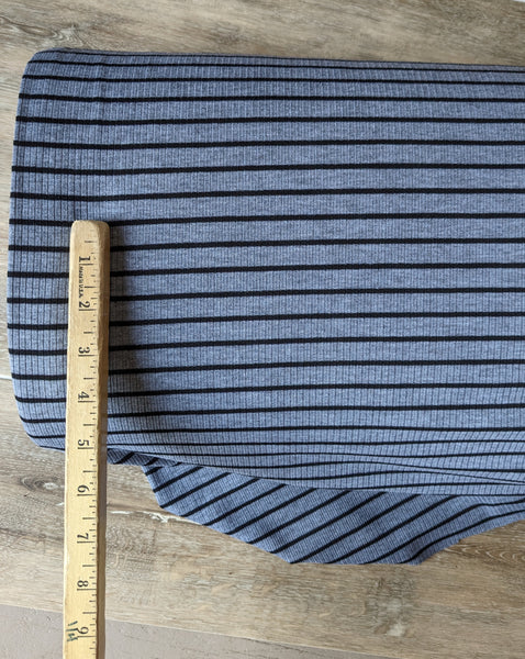 Black Stripes on Charcoal| Rib Knit|By the Half Yard