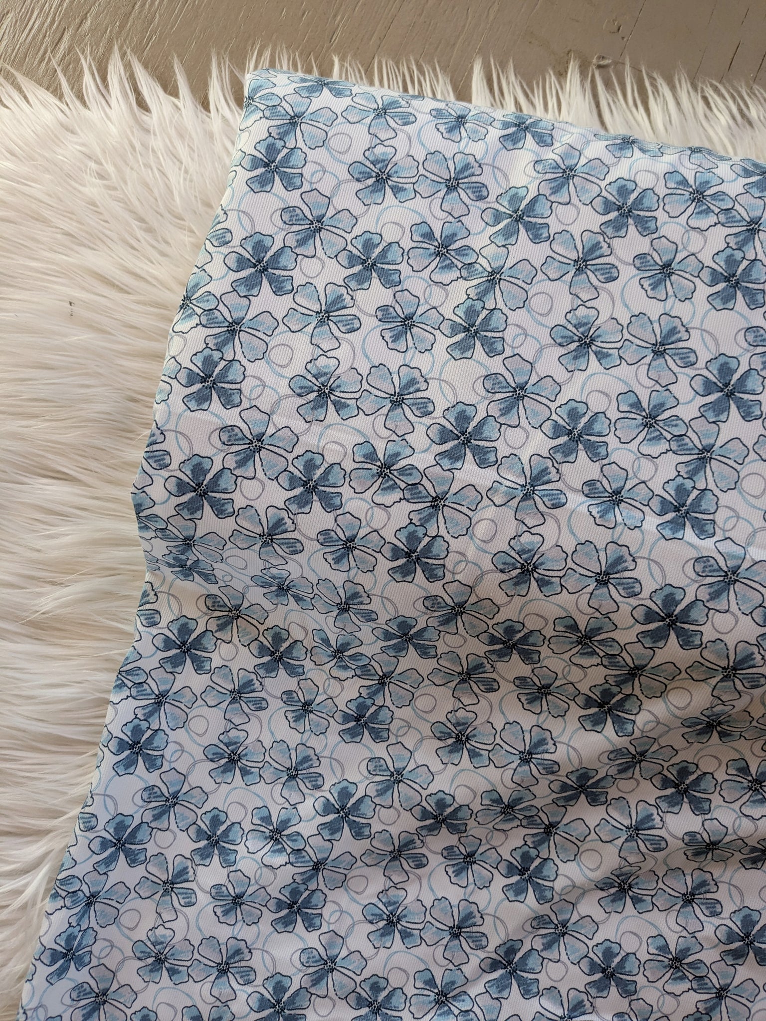 Blue Floral Poly Cotton Dobby Pique| By the Half Yard