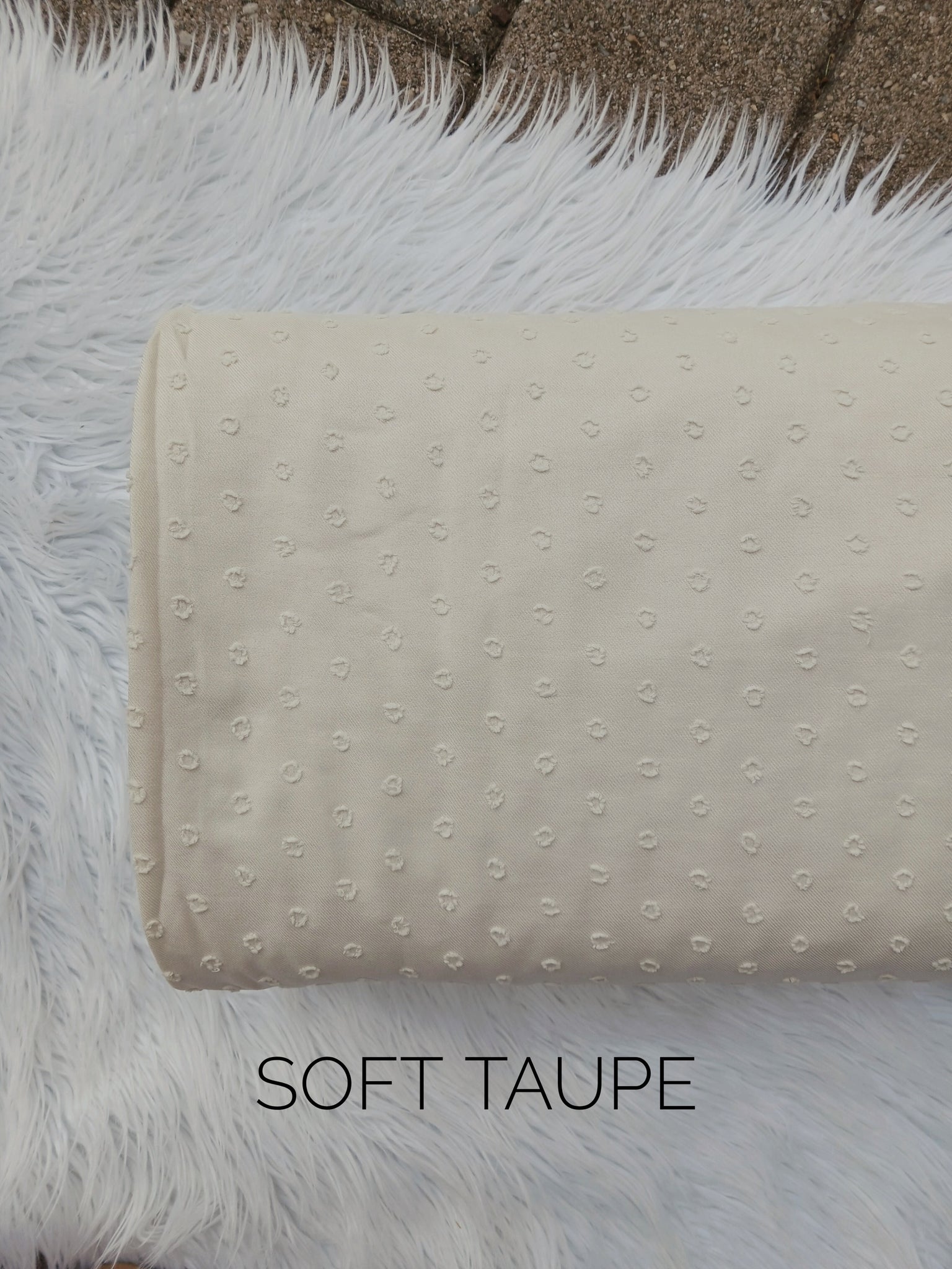 * Discounted for flaw - Taupe Linen Look |Polyester Circle Swiss Dot | Textured Solids|By the Half Yard