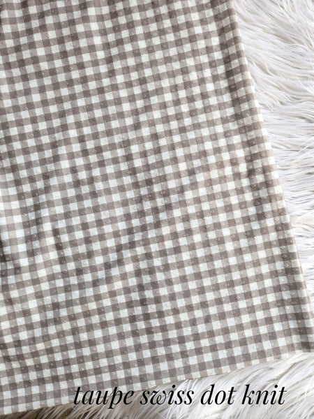 Taupe Gingham Plaid|Swiss Dot Knit |By the Half Yard