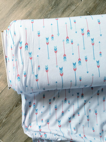 Aqua & Coral Arrows Cotton Spandex|By the Half Yard