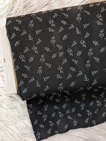 Custom Design | Small Sprigs on Black|Polyester Slub Linen Look| By the Half Yard