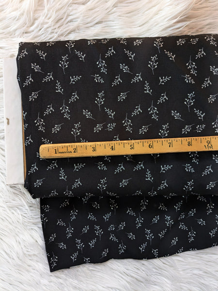 Custom Design | Small Sprigs on Black|Polyester Slub Linen Look| By the Half Yard