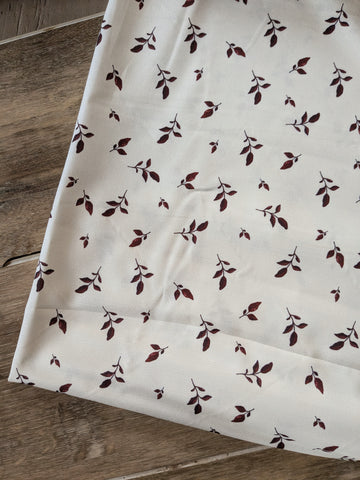 Custom Design | Burgundy Leaves on Cream|Polyester Slub Linen Look| By the Half Yard