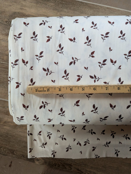 Custom Design | Burgundy Leaves on Cream|Unbrushed Rib Knit|By the Half Yard