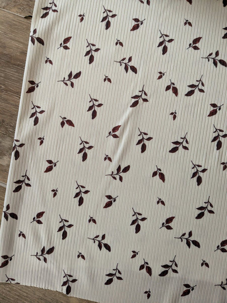 Custom Design | Burgundy Leaves on Cream|Unbrushed Rib Knit|By the Half Yard