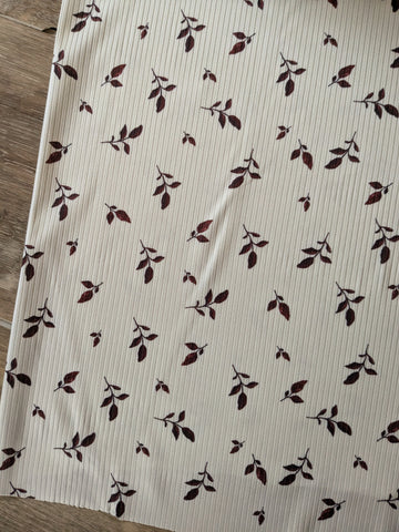 Custom Design | Burgundy Leaves on Cream|Unbrushed Rib Knit|By the Half Yard