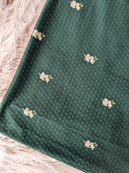 Exclusive Design |Emerald Green w/ Ivory Bunches Swiss Dot Knit |By the Half Yard