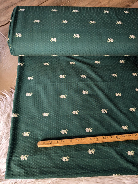 Exclusive Design |Emerald Green w/ Ivory Bunches Swiss Dot Knit |By the Half Yard