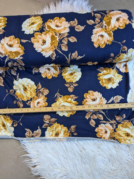 Large Gold Floral on Navy | Double Brushed Poly | By the Half Yard