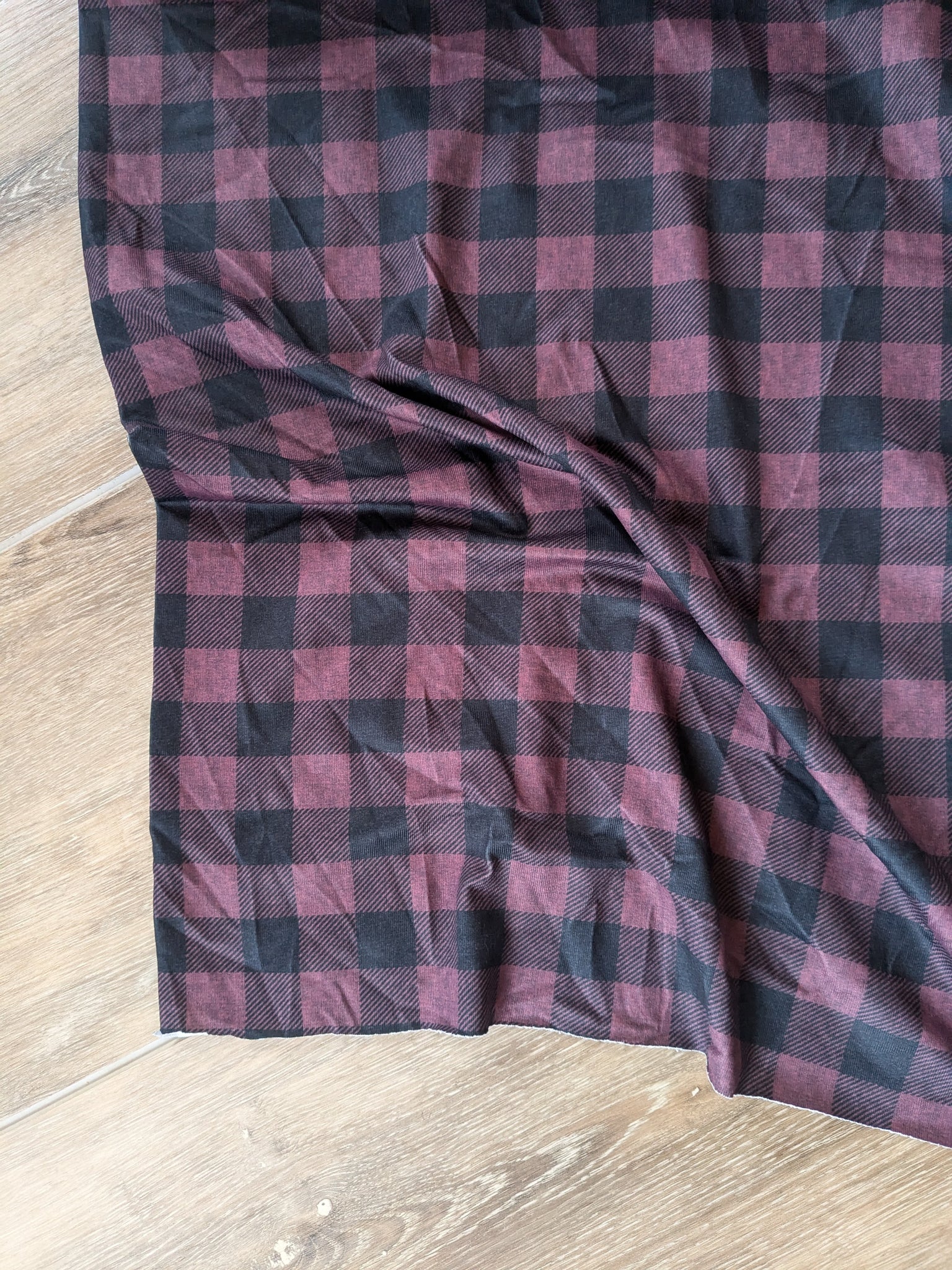 Burgundy Buffalo Plaid• Eureka Jersey Knit|By the Half Yard