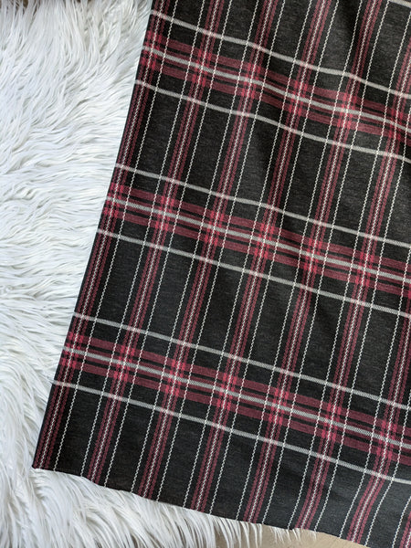 Dusty Red & Black Plaid| Mediumweight Knit|By the Half Yard