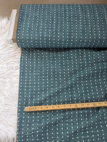 Rectangle Geometric on Teal|Polyester Slub Linen Look| By the Half Yard