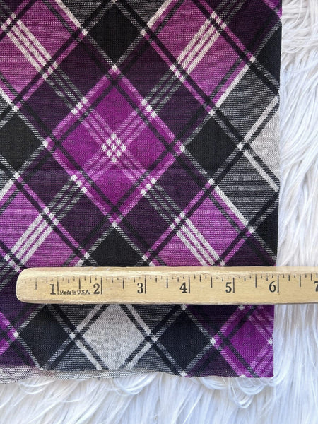 Purple Diagonal Plaid| Sweater Knit| |By the Half Yard