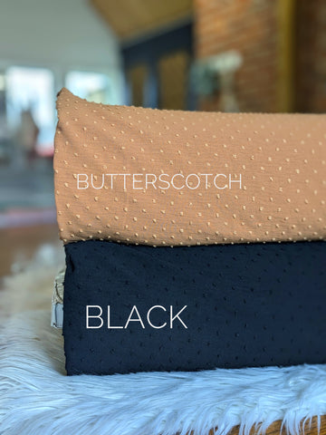 Micro Dot Poly Black & Butterscotch| Textured Solids Swiss Dot|By the Half Yard