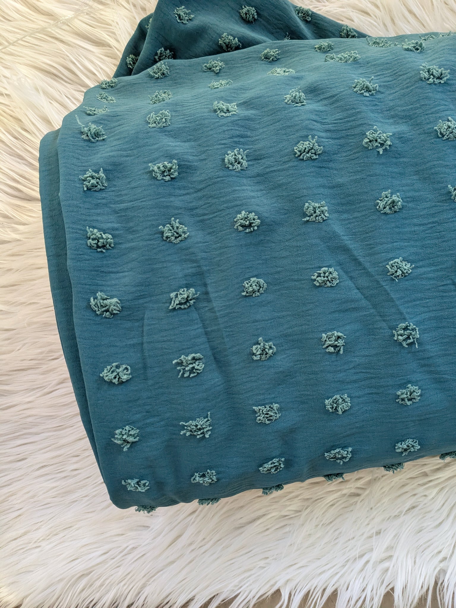 Dusty Teal |Polyester Swiss Large Dots | Textured Solids|By the Half Yard