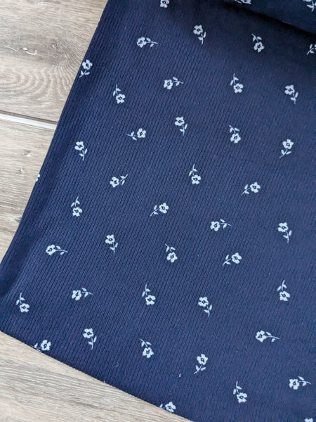 Navy Mini Print |Yummy Narrow Rib Knit|By the Half Yard