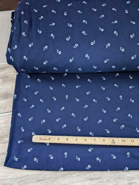 Navy Mini Print |Yummy Narrow Rib Knit|By the Half Yard