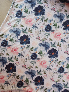Maria Navy Floral |Unbrushed Rib Knit|By the Half Yard
