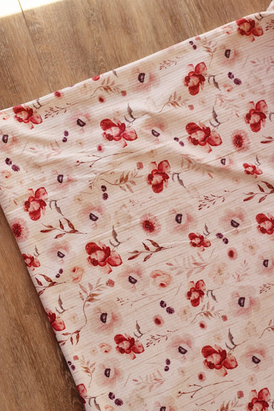 Brooklyn Floral with Heathered Background |Unbrushed Rib Knit|By the Half Yard