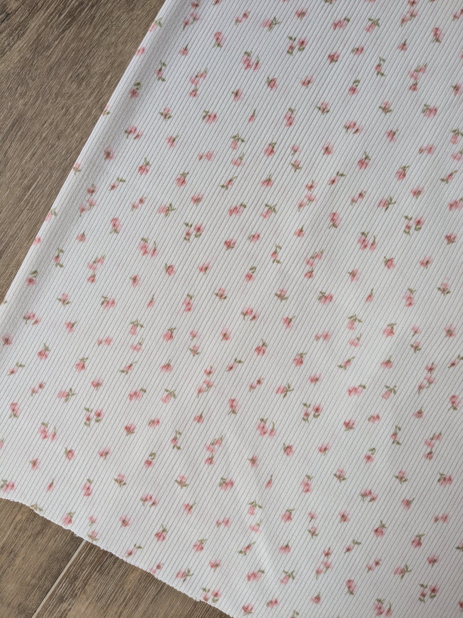 Dainty Rosebud Soft Pink Mini Print|Rib Knit|By the Half Yard