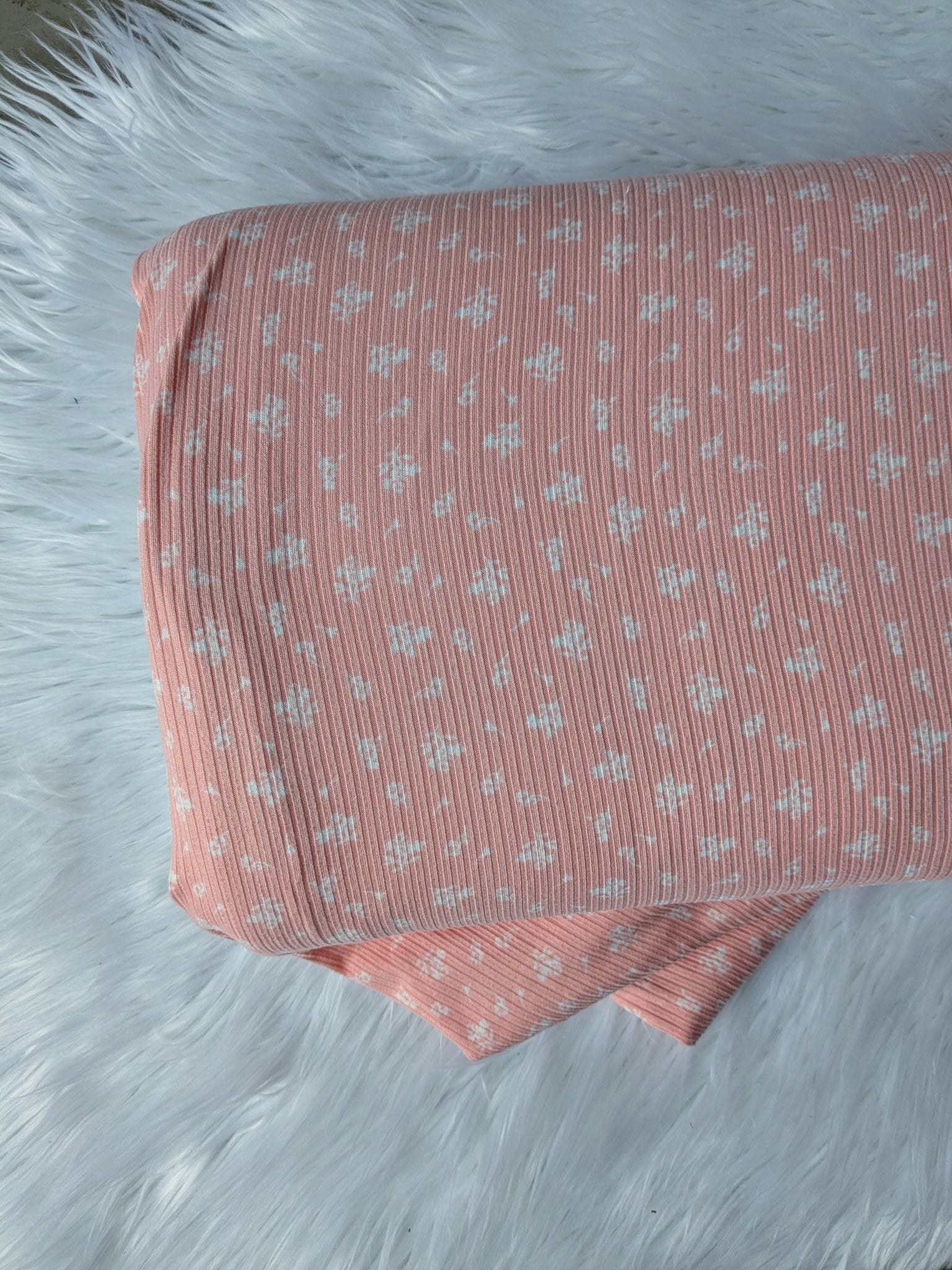 Peachy Pink Mini Print| Yummy Rib Knit|By the Half Yard