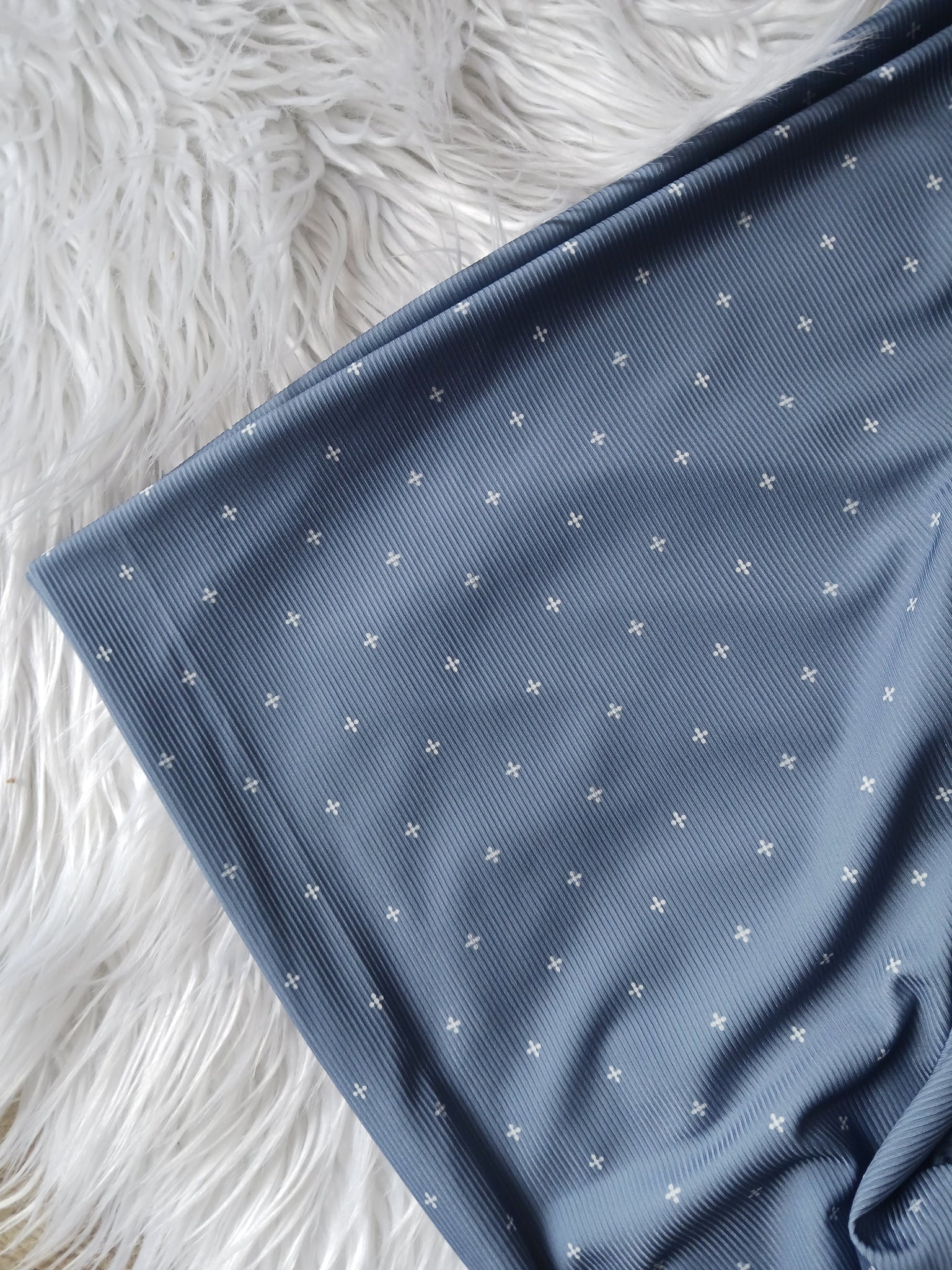 Denim Blue + Print| Petite Poly Rib Knit {DTY like}|By the Half Yard
