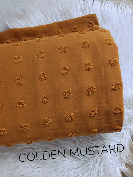 Golden Mustard |Polyester Swiss Large Dots | Textured Solids|By the Half Yard