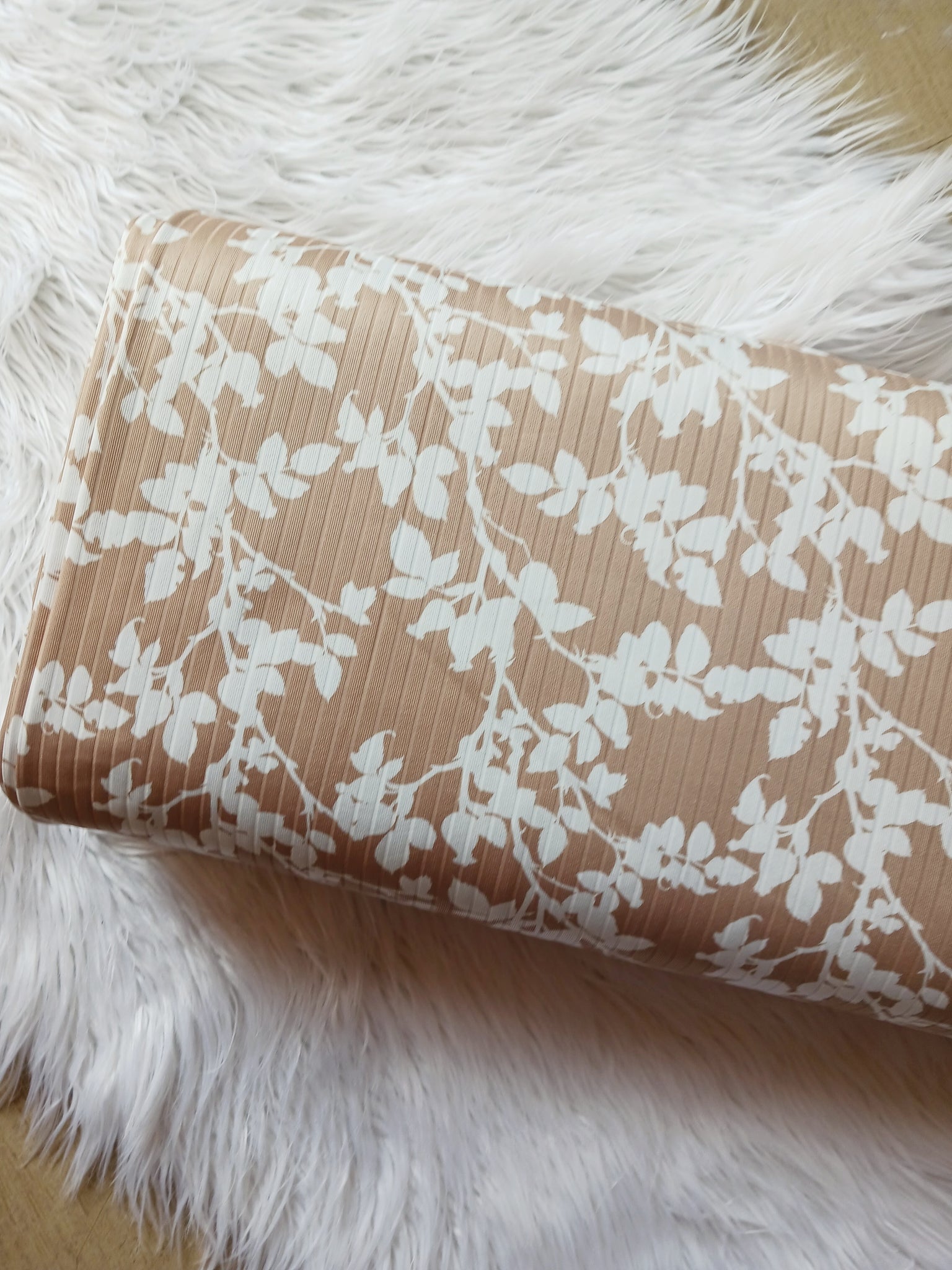 Custom Print | Vines on Camel |Unbrushed Rib Knit|By the Half Yard
