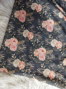 Dusty Pink Bouquet on Grey | Lightweight Liverpool|By the Half Yard