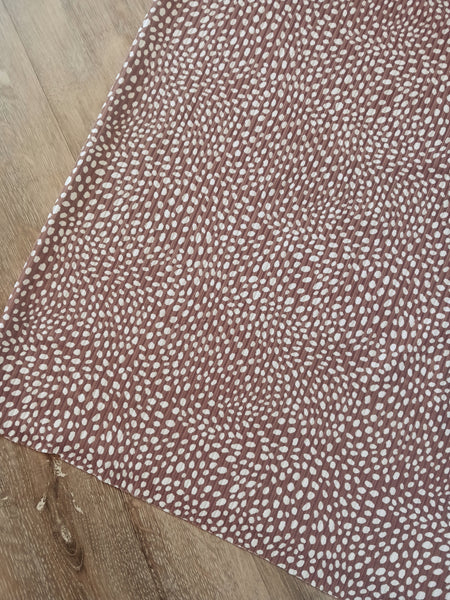 Custom Print | White Spot Print on Brown| Unbrushed Rib or Lightweight Liverpool Knit|By the Half Yard