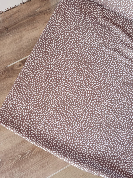 Custom Print | White Spot Print on Brown| Unbrushed Rib or Lightweight Liverpool Knit|By the Half Yard
