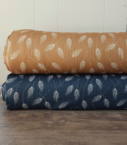 Custom Print | Wheat Sprigs| Unbrushed Rib Knit|By the Half Yard