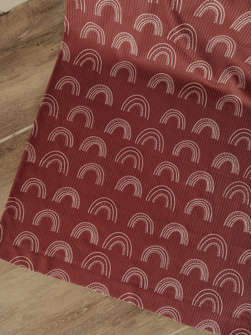 Custom Print | Rainbows on Dusty Brick|Unbrushed Rib Knit|By the Half Yard