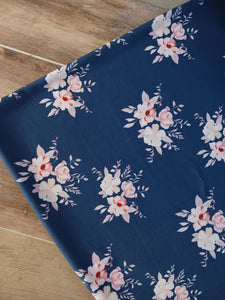 Navy w/ Taupe & Blush Floral| Lightweight Liverpool|By the Half Yard