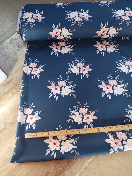 Navy w/ Taupe & Blush Floral| Lightweight Liverpool|By the Half Yard