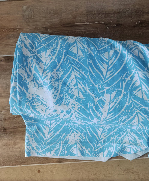 Blue Leafy Hawaiian Print|Polyester Small Swiss Dots |By the Half Yard