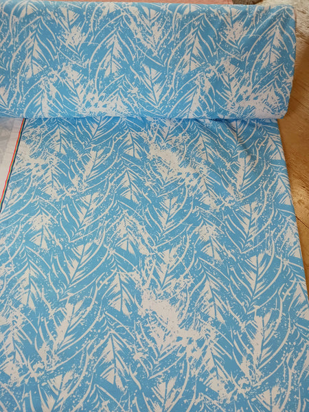 Blue Leafy Hawaiian Print|Polyester Small Swiss Dots |By the Half Yard