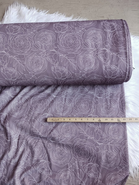 Custom Print | Dusty Grape Stencil Roses | Lightweight Liverpool|By the Half Yard