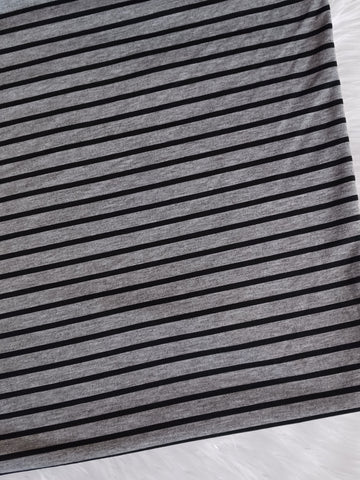 French Terry Heathered Grey w/ Black Stripes| By the Half Yard