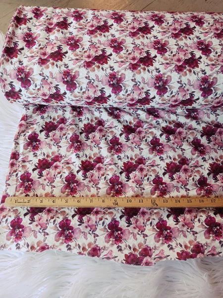 Custom Print | Plum & Lavendar Small Floral Swiss Dot Knit |By the Half Yard