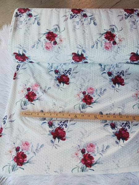 Custom Print | Burgundy & Pink Bouquet Swiss Dot Knit |By the Half Yard