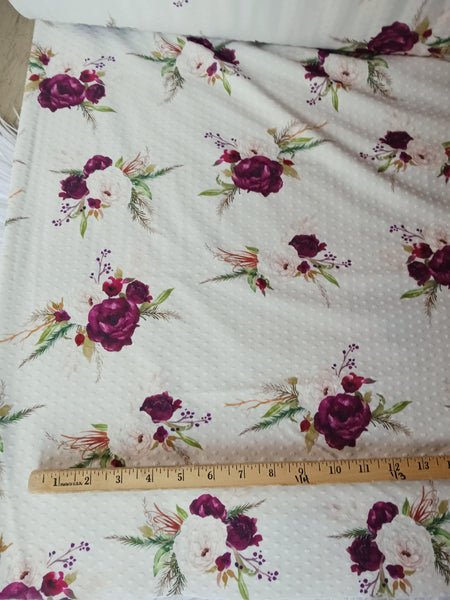 Custom Print | Plum Bouquet Swiss Dot Knit |By the Half Yard