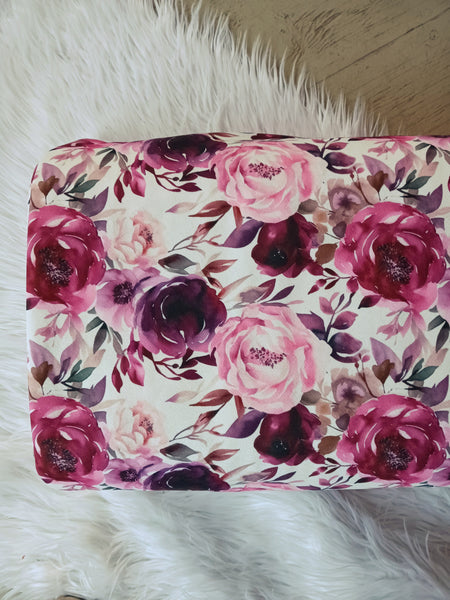 Custom Print | Plum & Pink Floral|Lightweight Liverpool |By the Half Yard
