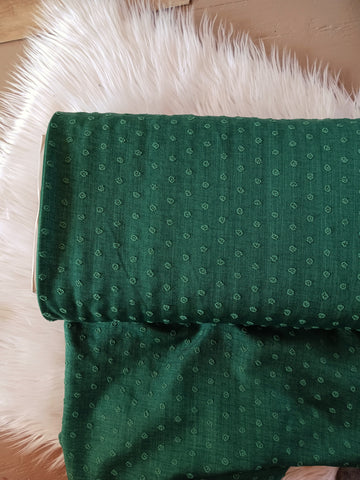 Emerald Green Linen Look |Polyester Circle Swiss Dot | Textured Solids|By the Half Yard