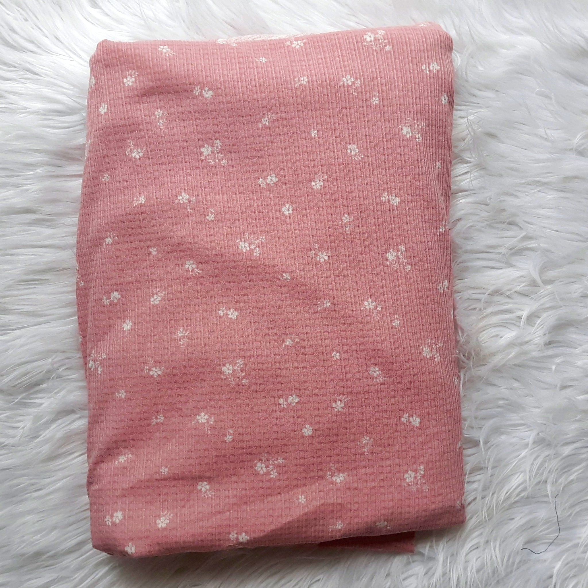 Mini Print on Pink Pointelle Rib Knit|By the Half Yard