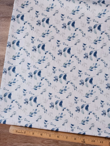 Custom Design|Dusty Blue Sprigs | Pine Skin Crinkled Polyester| By the Half Yard